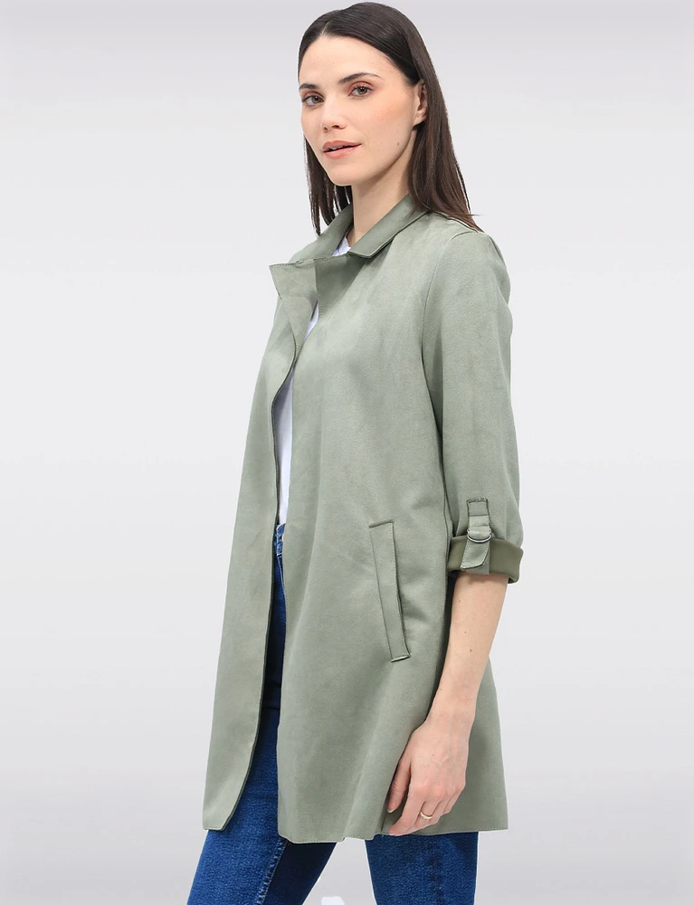 Luxurious Vegan Ultra-Soft Suede Long Coatigan with Adjustable Cuffs by Only