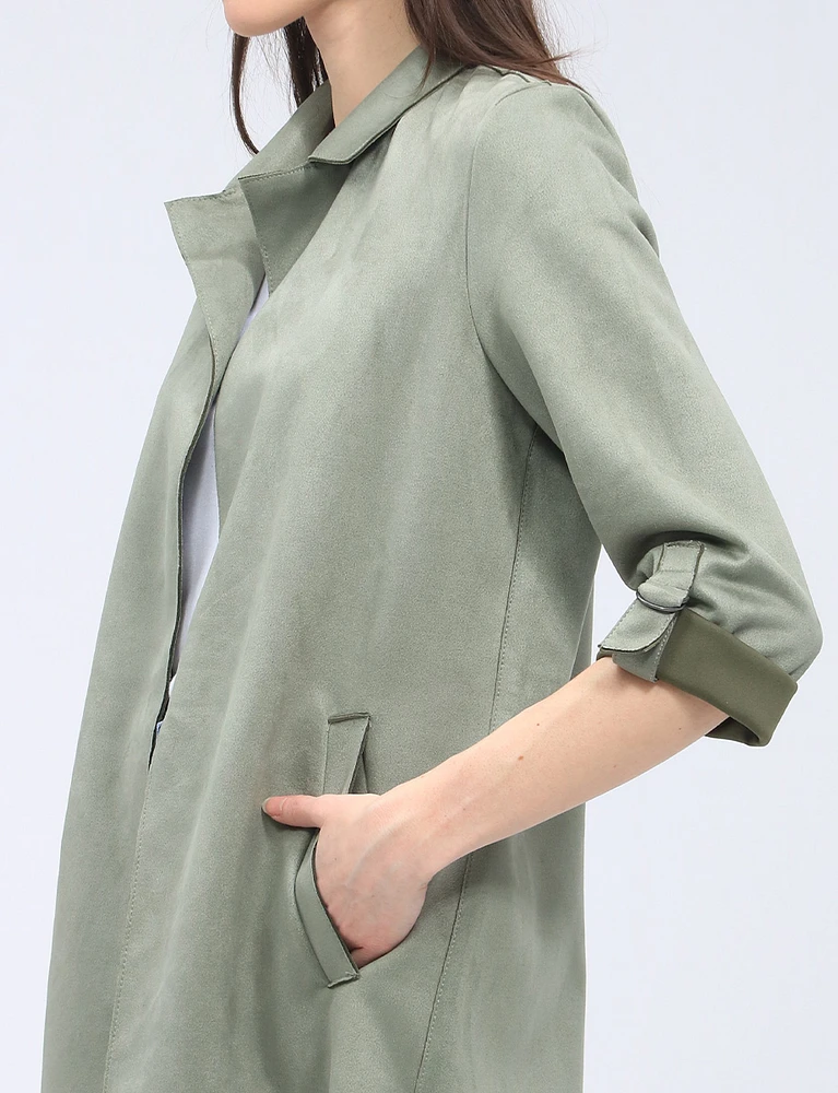 Luxurious Vegan Ultra-Soft Suede Long Coatigan with Adjustable Cuffs by Only