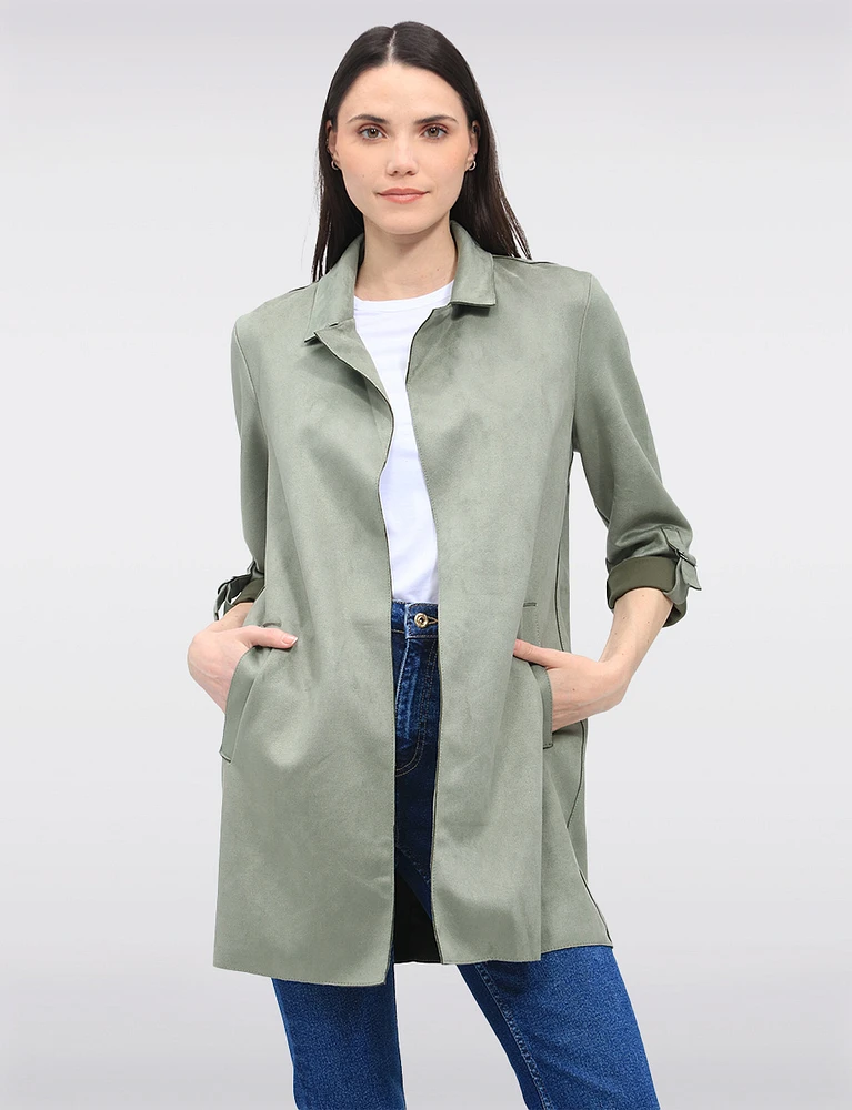 Luxurious Vegan Ultra-Soft Suede Long Coatigan with Adjustable Cuffs by Only