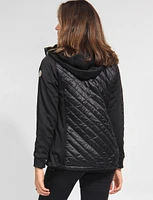 Julia Polyloft Hybrid Knit Sleeve Hooded Quilted Puffer by Saki Sport