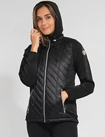 Julia Polyloft Hybrid Knit Sleeve Hooded Quilted Puffer by Saki Sport