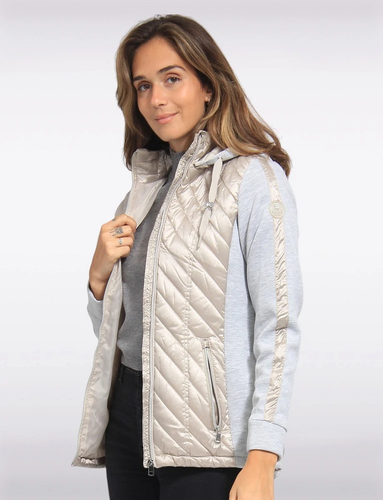 Julia Polyloft Hybrid Knit Sleeve Hooded Quilted Puffer by Saki Sport