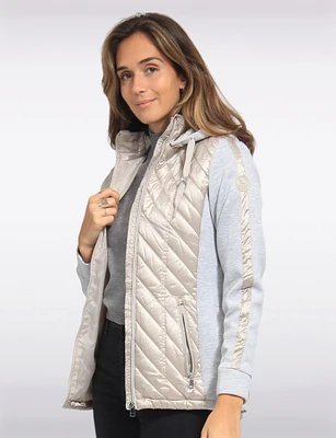 Julia Polyloft Hybrid Knit Sleeve Hooded Quilted Puffer by Saki Sport