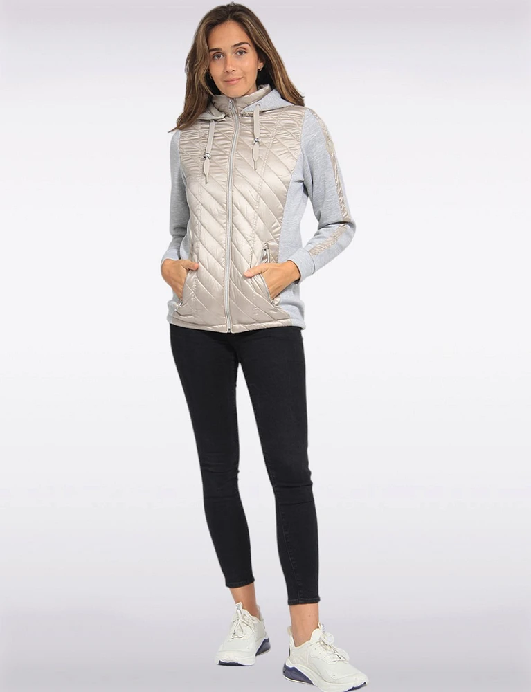 Julia Polyloft Hybrid Knit Sleeve Hooded Quilted Puffer by Saki Sport