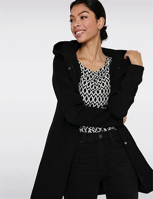 Straight Cut Hooded Zip Front Light Heathered Coat by Only