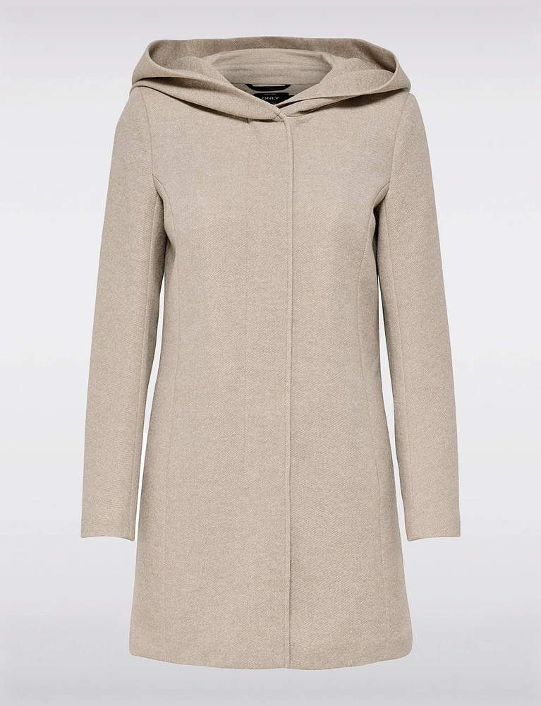 Straight Cut Hooded Zip Front Light Heathered Coat by Only