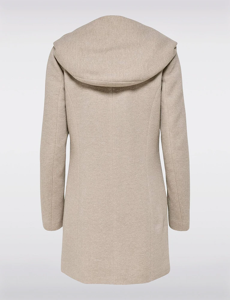 Straight Cut Hooded Zip Front Light Heathered Coat by Only