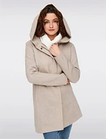 Straight Cut Hooded Zip Front Light Heathered Coat by Only