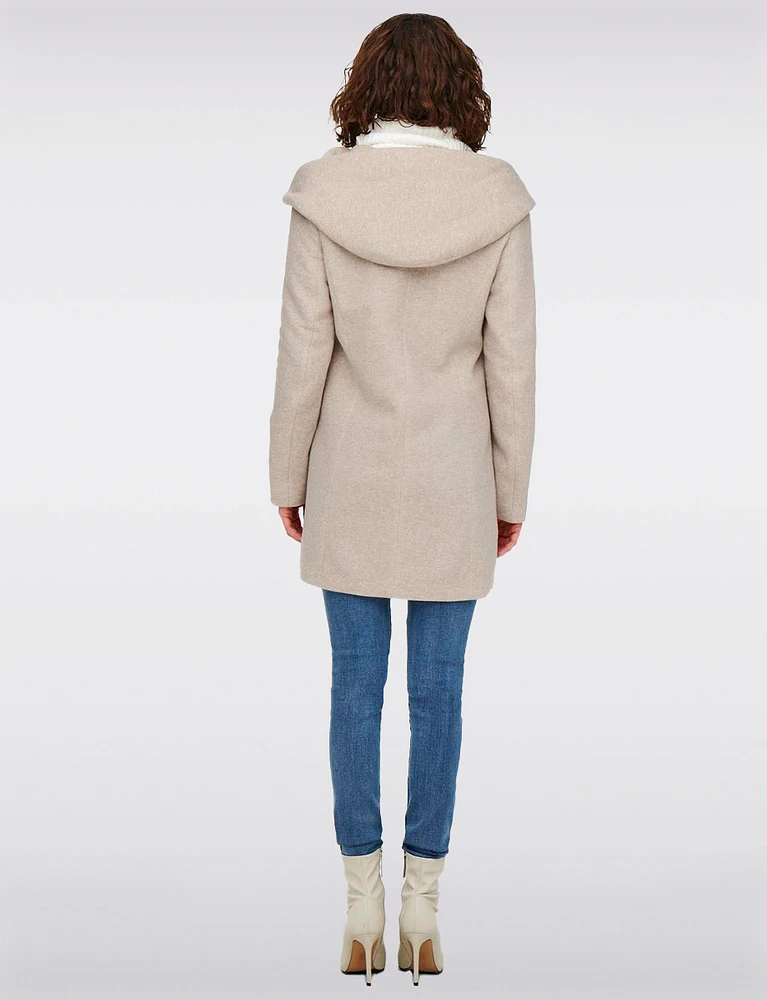 Straight Cut Hooded Zip Front Light Heathered Coat by Only