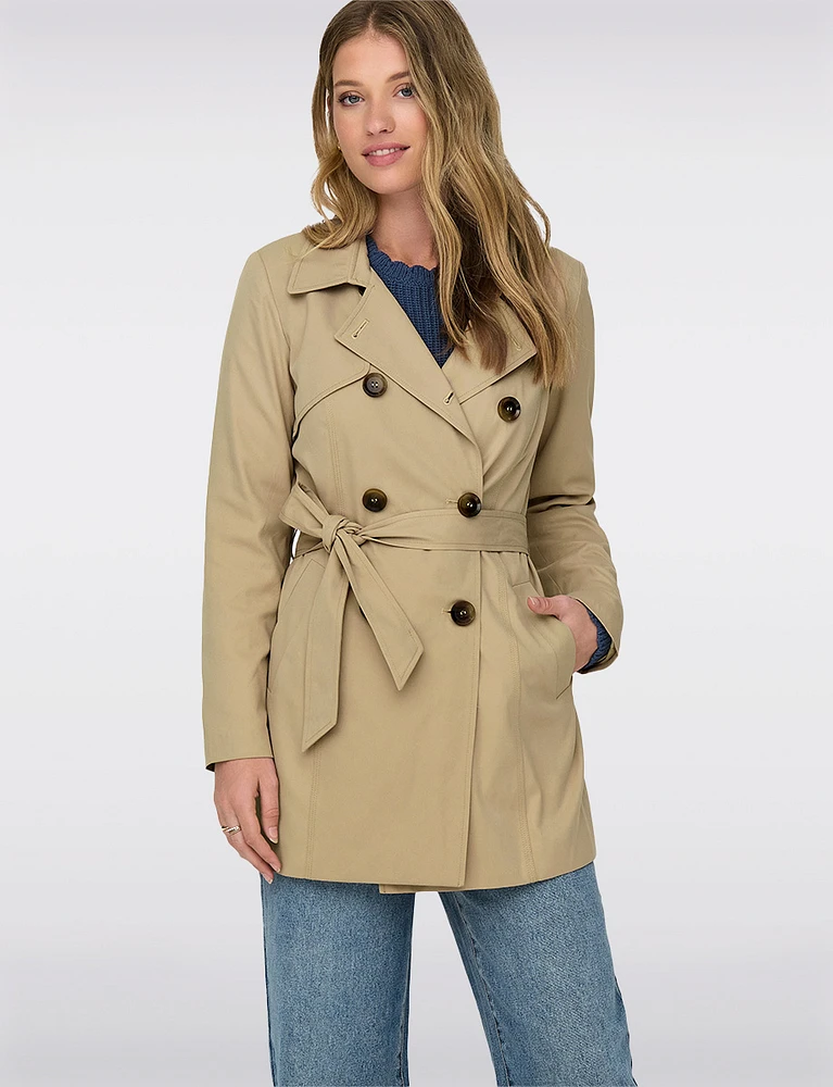 Classic Belted Double-Breasted Short Trench Coat by ONLY