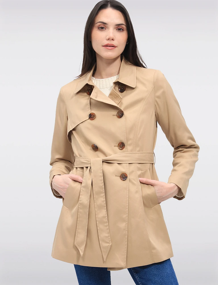 Classic Belted Double-Breasted Short Trench Coat by ONLY