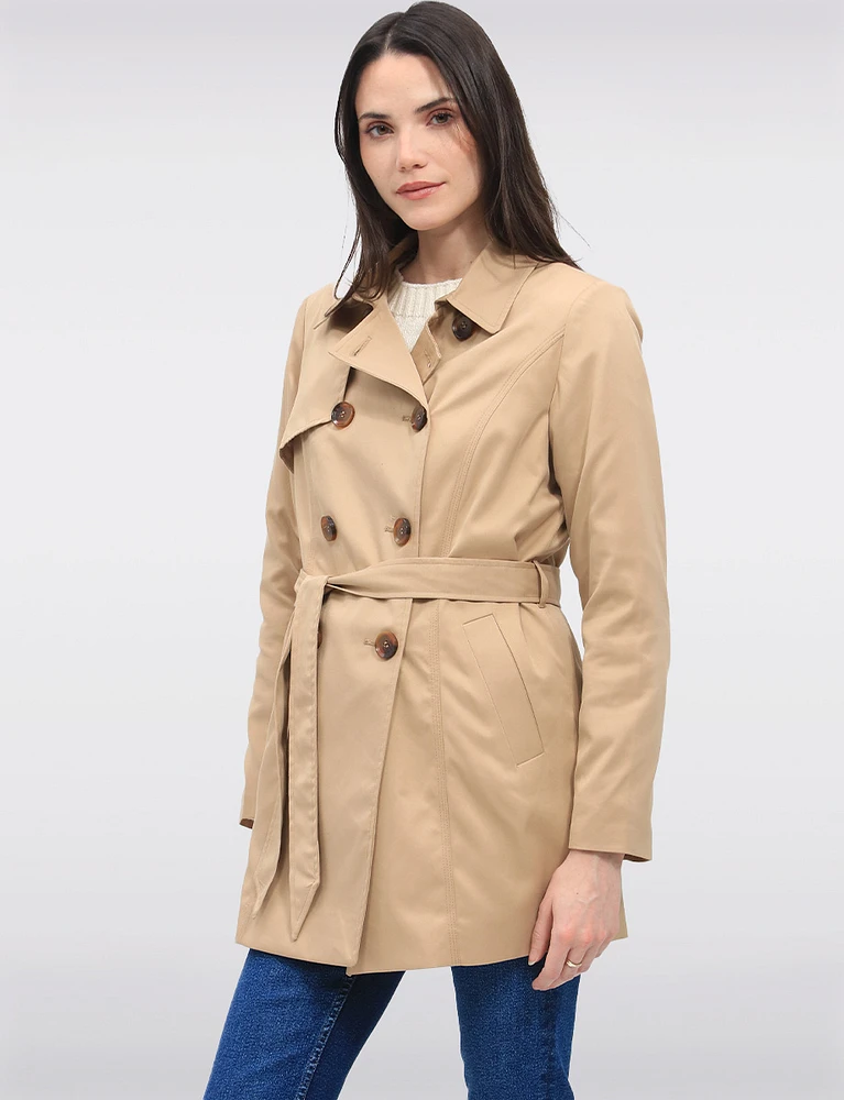 Classic Belted Double-Breasted Short Trench Coat by ONLY