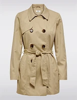 Classic Belted Double-Breasted Short Trench Coat by ONLY