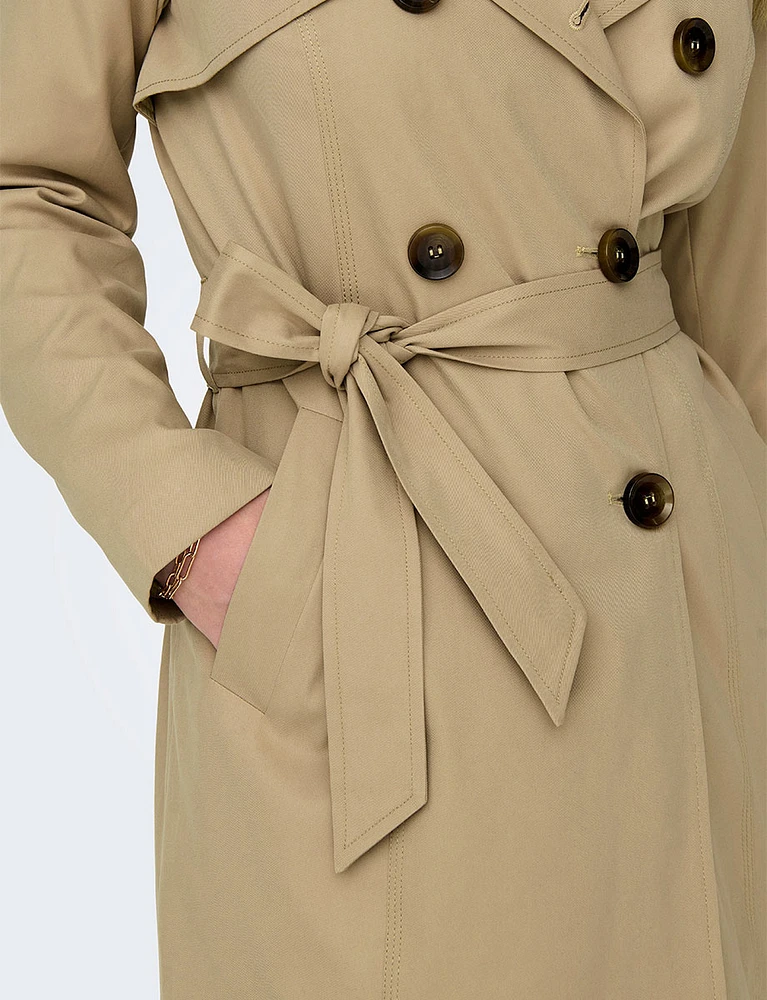 Classic Belted Double-Breasted Short Trench Coat by ONLY