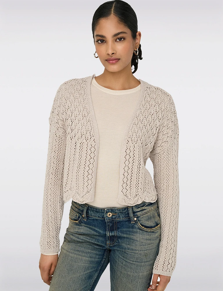 Elegant Cropped Cotton Knit Cardigan With Modern Open-Front Design by Only
