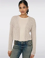 Elegant Cropped Cotton Knit Cardigan With Modern Open-Front Design by Only