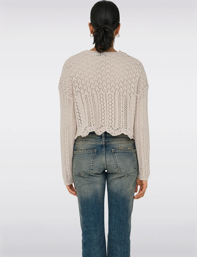 Elegant Cropped Cotton Knit Cardigan With Modern Open-Front Design by Only