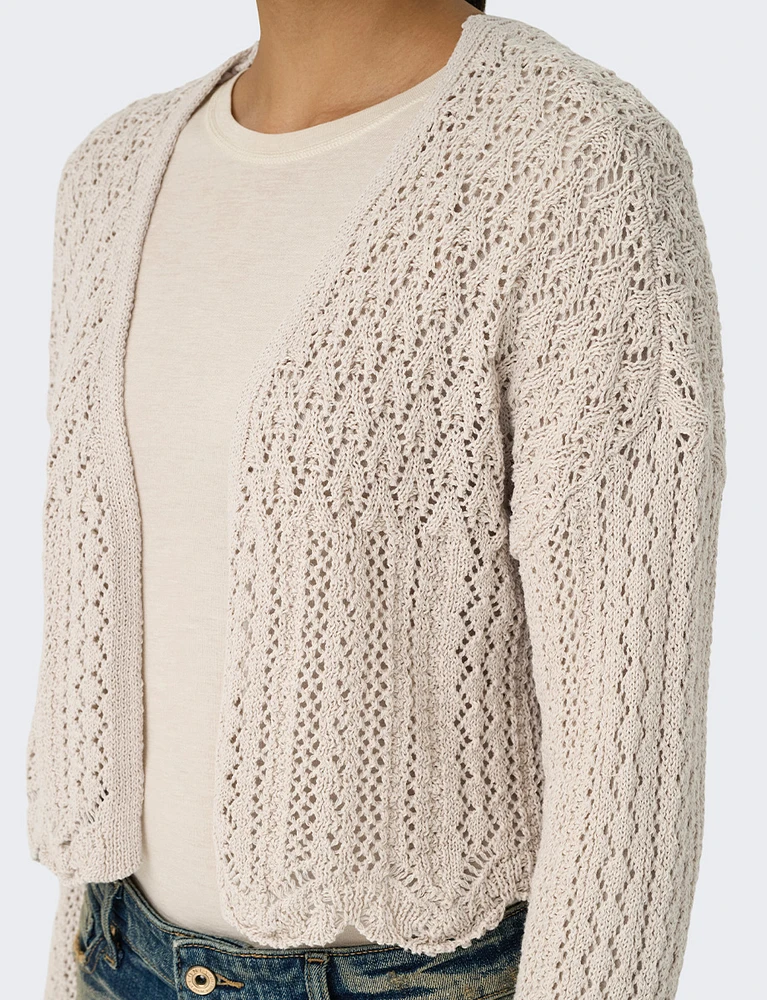 Elegant Cropped Cotton Knit Cardigan With Modern Open-Front Design by Only