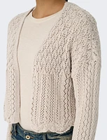 Elegant Cropped Cotton Knit Cardigan With Modern Open-Front Design by Only