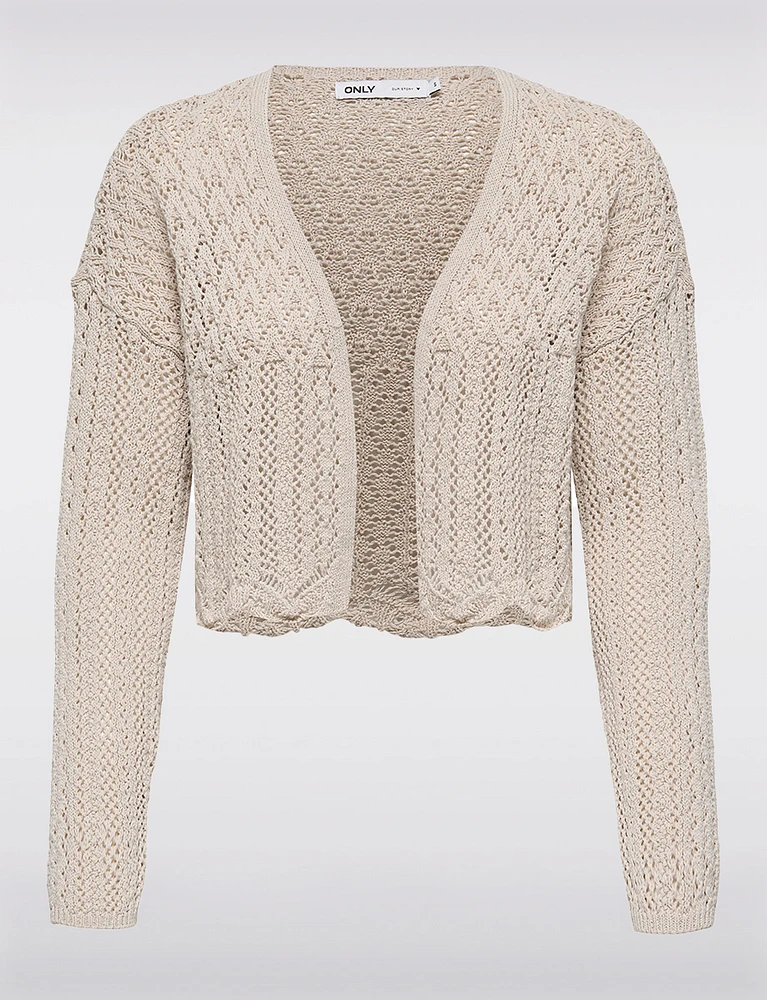 Elegant Cropped Cotton Knit Cardigan With Modern Open-Front Design by Only