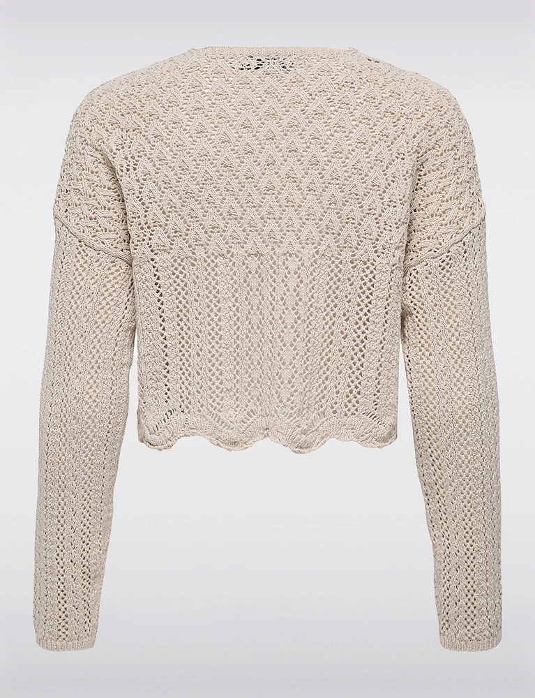 Elegant Cropped Cotton Knit Cardigan With Modern Open-Front Design by Only