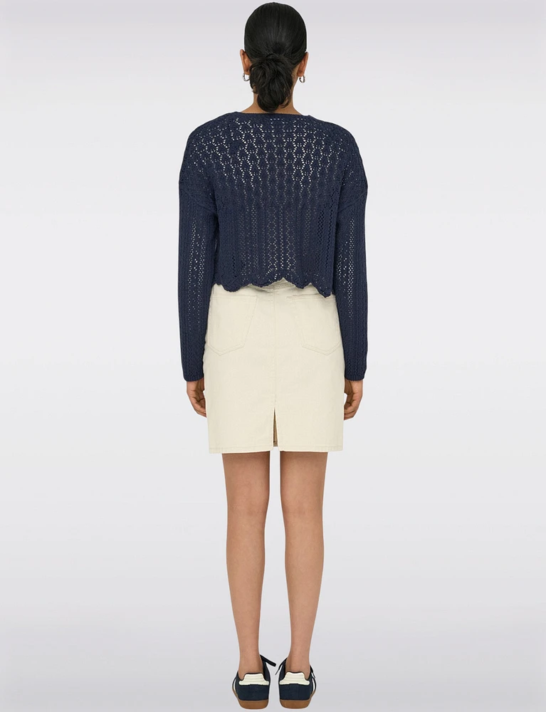 Elegant Cropped Cotton Knit Cardigan With Modern Open-Front Design by Only