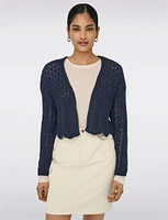Elegant Cropped Cotton Knit Cardigan With Modern Open-Front Design by Only