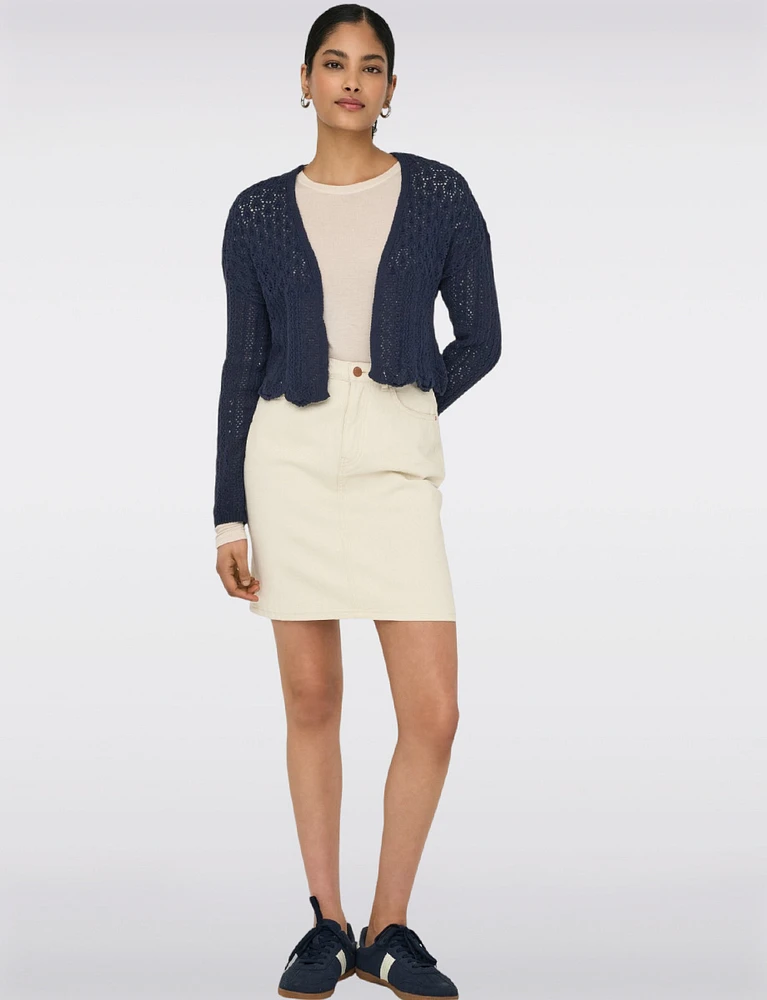 Elegant Cropped Cotton Knit Cardigan With Modern Open-Front Design by Only