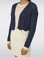 Elegant Cropped Cotton Knit Cardigan With Modern Open-Front Design by Only