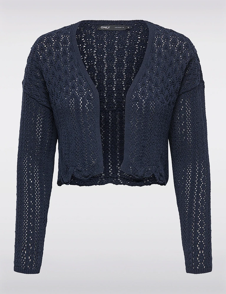 Elegant Cropped Cotton Knit Cardigan With Modern Open-Front Design by Only