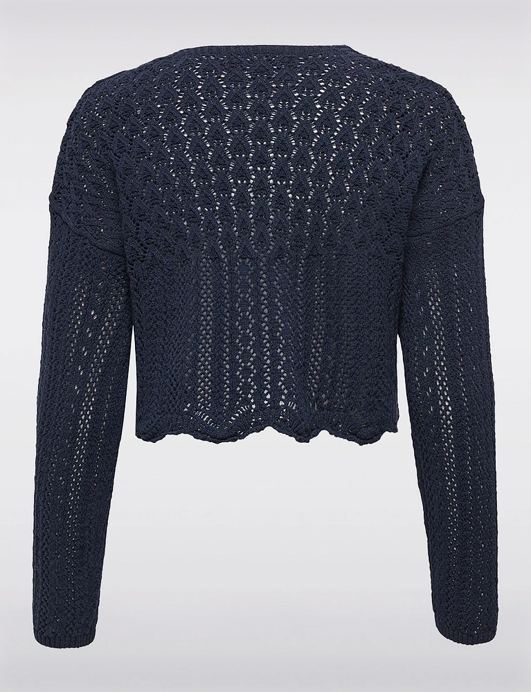 Elegant Cropped Cotton Knit Cardigan With Modern Open-Front Design by Only