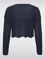 Elegant Cropped Cotton Knit Cardigan With Modern Open-Front Design by Only