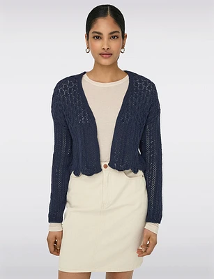 Elegant Cropped Cotton Knit Cardigan With Modern Open-Front Design by Only