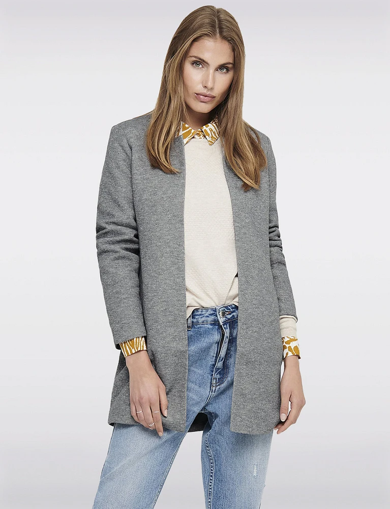 Straight Cut Open Front Cotton Blend Heathered Coatigan by ONLY