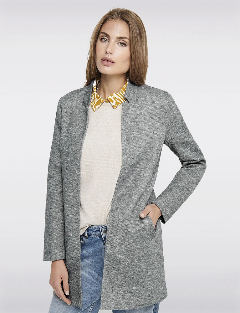 Straight Cut Open Front Cotton Blend Heathered Coatigan by ONLY