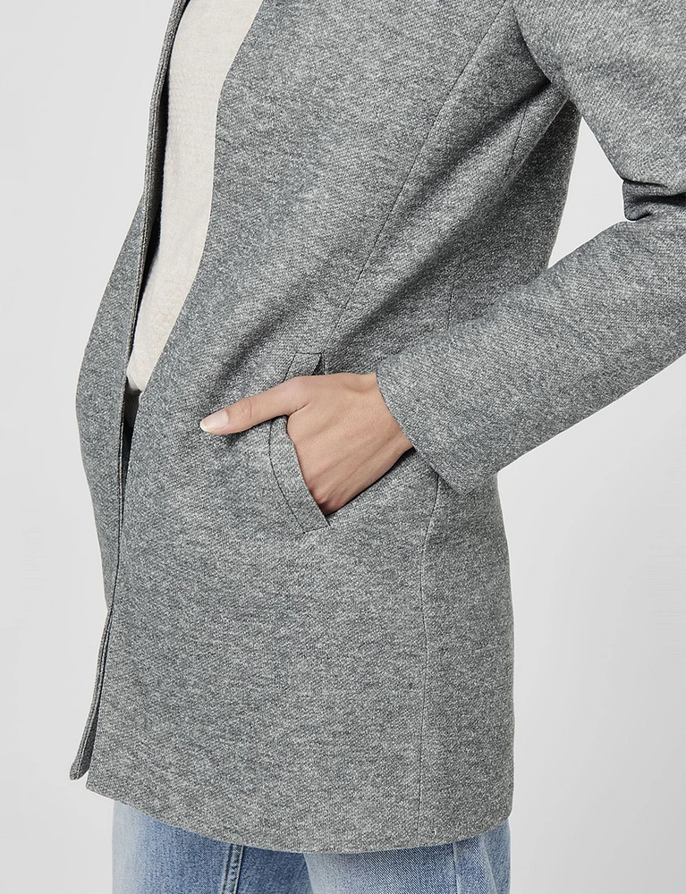 Straight Cut Open Front Cotton Blend Heathered Coatigan by ONLY
