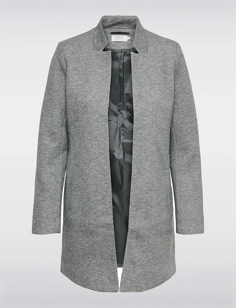 Straight Cut Open Front Cotton Blend Heathered Coatigan by ONLY