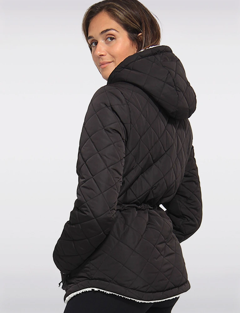 Eco-Friendly Reversible Quilted Sherpa Drawstring Waist Jacket by Free Country