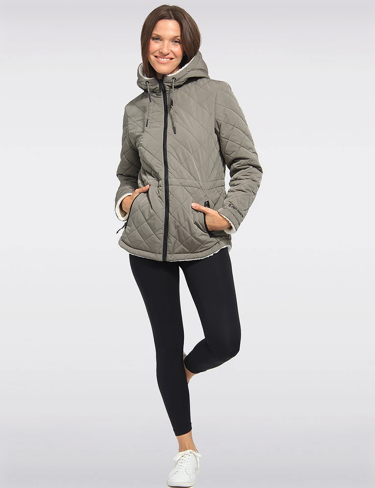 Eco-Friendly Reversible Quilted Sherpa Drawstring Waist Jacket by Free Country