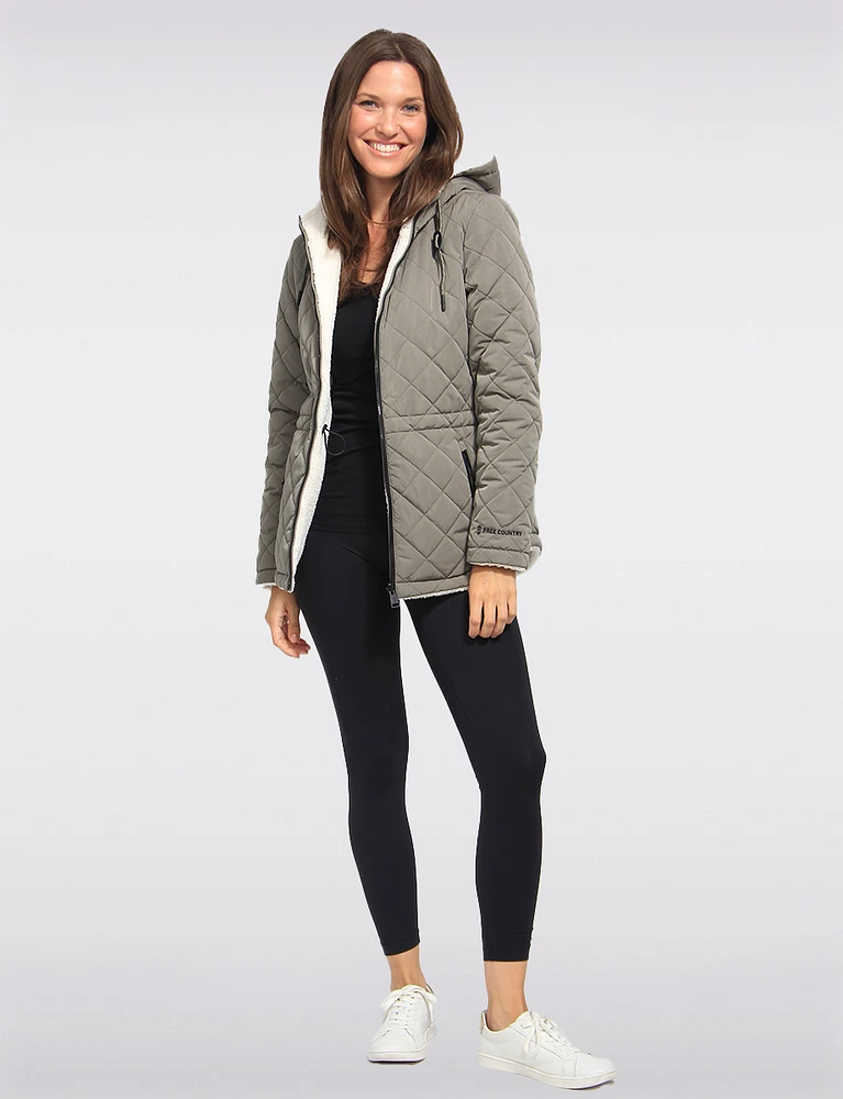 Eco-Friendly Reversible Quilted Sherpa Drawstring Waist Jacket by Free Country
