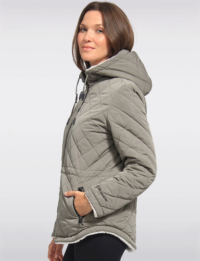 Eco-Friendly Reversible Quilted Sherpa Drawstring Waist Jacket by Free Country