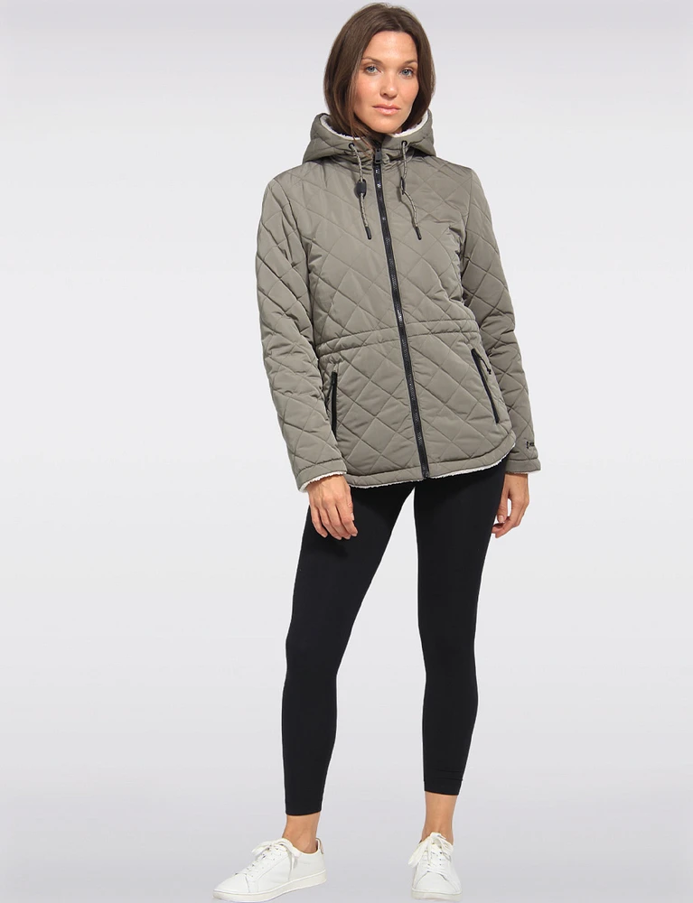 Eco-Friendly Reversible Quilted Sherpa Drawstring Waist Jacket by Free Country