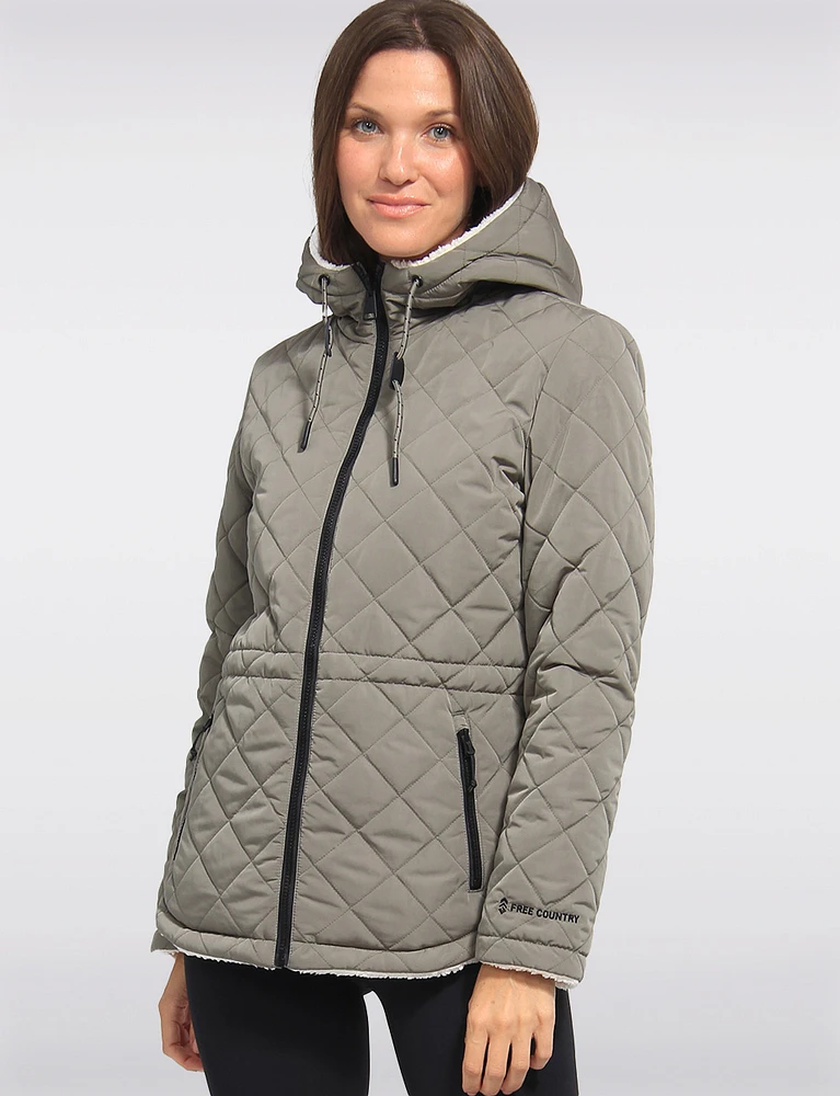 Eco-Friendly Reversible Quilted Sherpa Drawstring Waist Jacket by Free Country