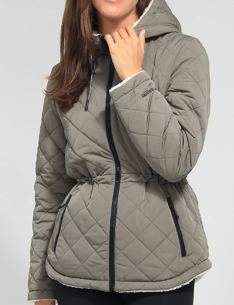 Eco-Friendly Reversible Quilted Sherpa Drawstring Waist Jacket by Free Country