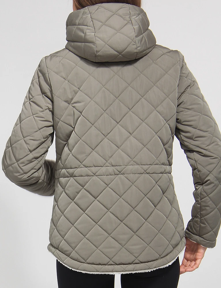 Eco-Friendly Reversible Quilted Sherpa Drawstring Waist Jacket by Free Country