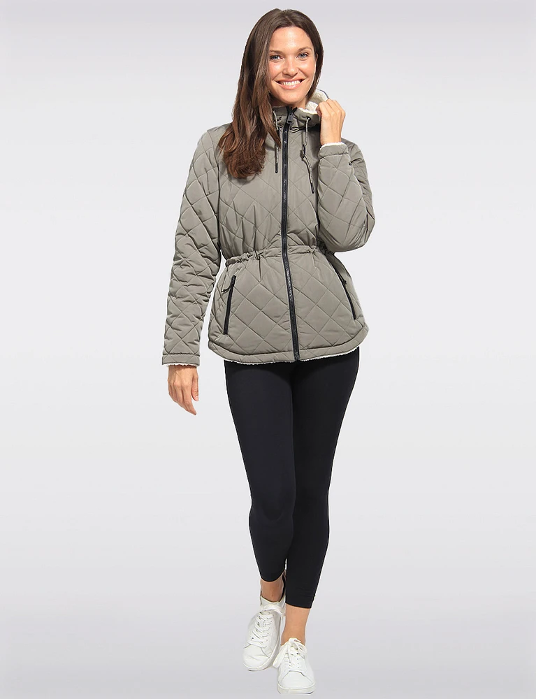Eco-Friendly Reversible Quilted Sherpa Drawstring Waist Jacket by Free Country