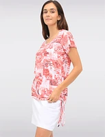 Stylish Graphic Text & Print Short-Sleeve Top with Adjustable Ruched Side by GWV