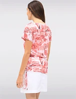Stylish Graphic Text & Print Short-Sleeve Top with Adjustable Ruched Side by GWV