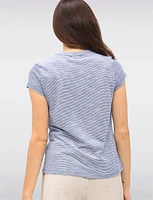 Striped Cotton-Blend Short Sleeve Top with Shoulder Button Accents by GWV