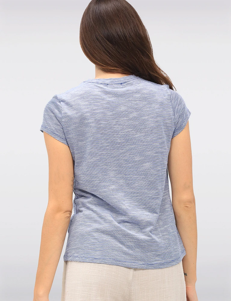 Striped Cotton-Blend Short Sleeve Top with Shoulder Button Accents by GWV